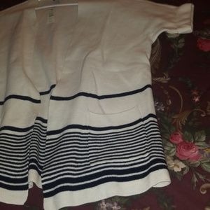 Talbots White Navy Stripe Short Sleeve Cardigan